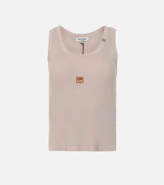 Beige knitted top with logo - CALIENTE