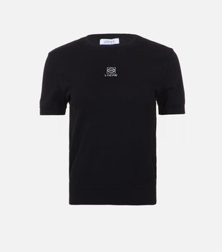 Front of black knitted blouse with anagram - CALIENTE