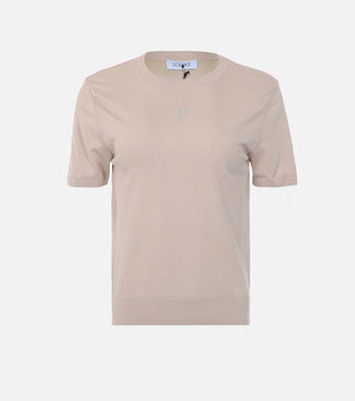 Front of beige women knitted blouse - CALIENTE