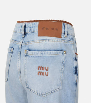 Back close-up from High waist jeans with brown decoration - CALIENTE