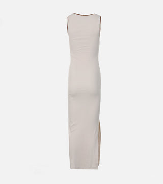 The back of Beige ribbed long dress - CALIENTE