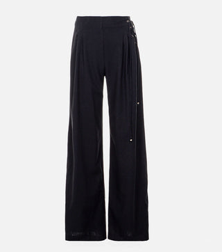 High Waist Trousers with Decorative Ties