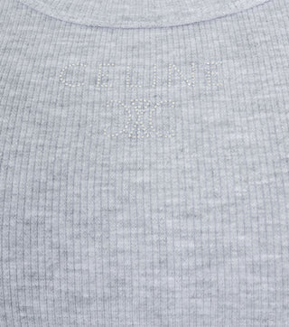 Close-up of grey ribbed cotton top - CALIENTE