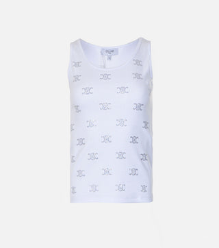 White ribbed top with crystals - CALIENTE