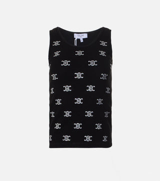 Black ribbed top with crystals - CALIENTE
