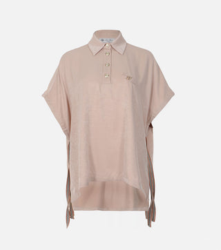 Front of beige women tunic with strings - CALIENTE 