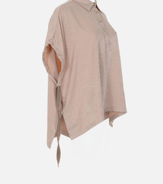 Detail of strings from beige women tunic with strings - CALIENTE 