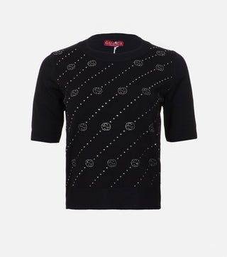 Black knitted blouse with crystals - CALIENTE