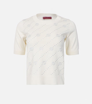 White knitted blouse with crystals decoration - CALIENTE