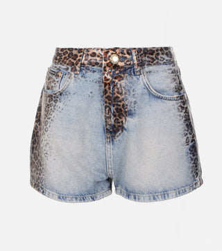 Women's Denim Shorts with Leopard Accent