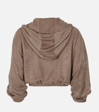 Back of Sweatshirt of Beige Satin Set - Caliente Fashion