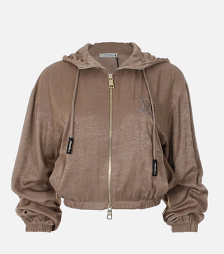 Beige Satin Set Sweatshirt front - Caliente Fashion