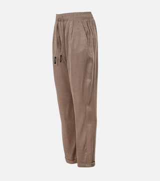 Side of Beige Satin Set trousers - Caliente Fashion