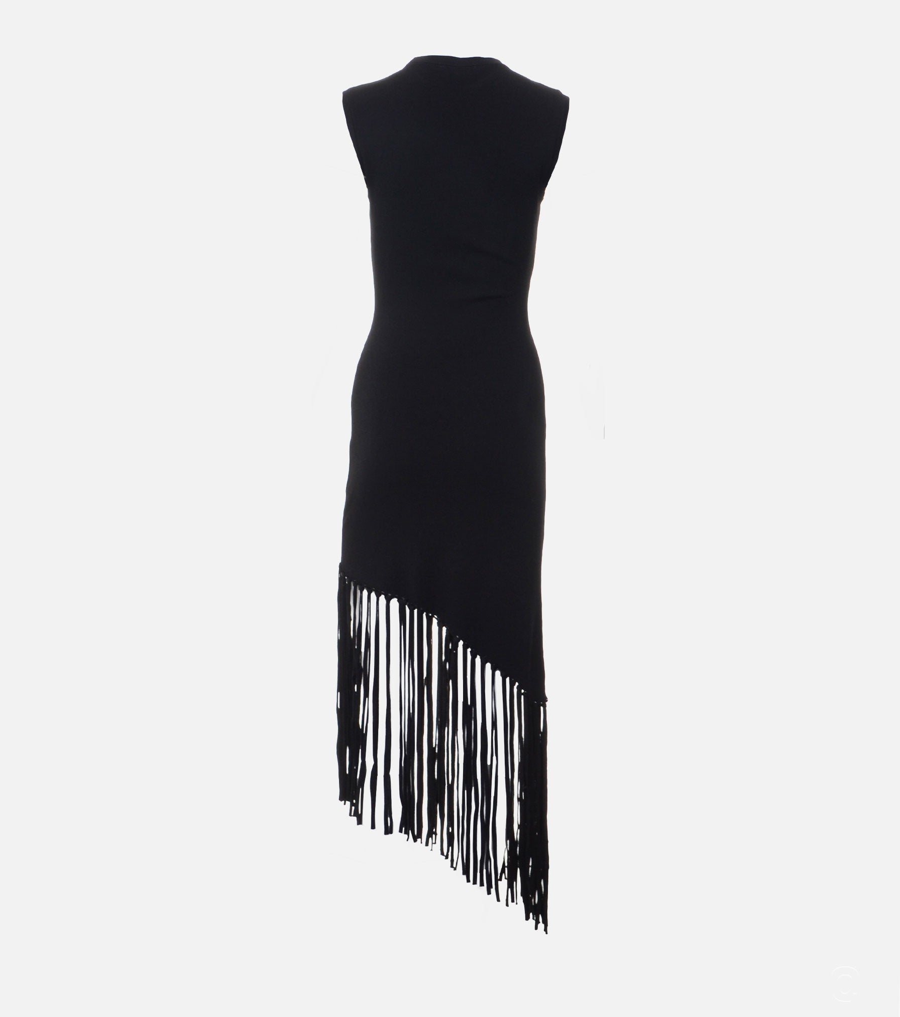 Black asymmetric dress with fringe