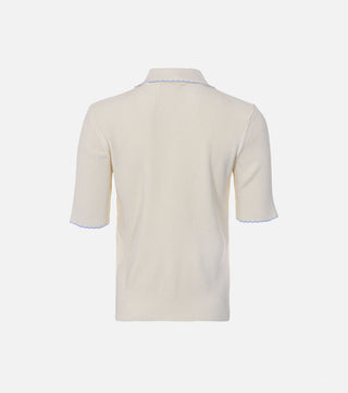 Back of Cream knitted polo blouse - CALIENTE