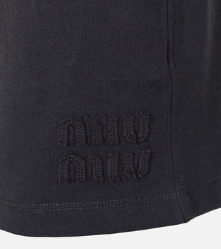 Details of Anthracite cotton shorts with logo - CALIENTE