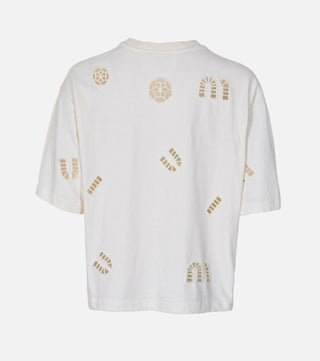The back of Cream cotton t-shirt with embroidery - CALIENTE
