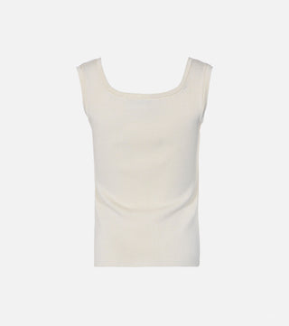 The back of Cream knitted top with logo - CALIENTE