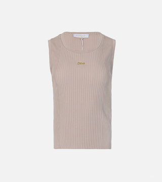 Beige knitted top with metal logo - CALIENTE