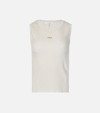 Cream knitted top with logo - CALIENTE