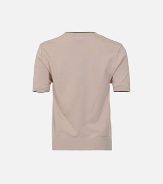 Back of Beige knitted short-sleeved blouse - Caliente Fashion