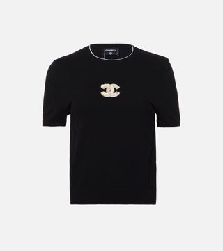 Black knitted short-sleeve blouse - Caliente Fashion