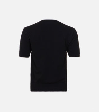 Back of Black knitted short-sleeve blouse - Caliente Fashion