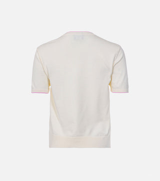 Back of White Knitted Short-sleeve blouse - Caliente Fashion