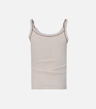 The back from Cream ribbed top with brown details - CALIENTE