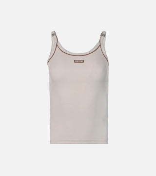 Cream ribbed top with brown details - CALIENTE