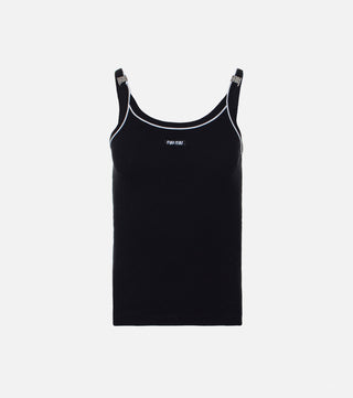 Black ribbed cotton top with white details - CALIENTE