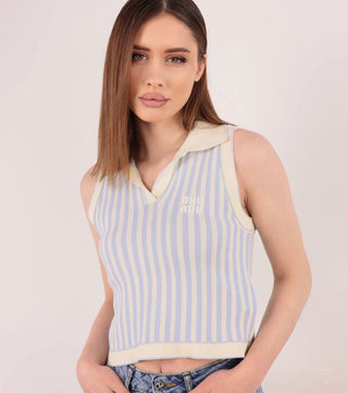 Model wear Striped women polo top - CALIENTE