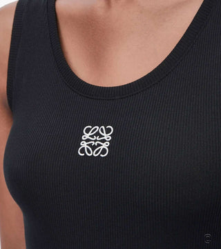 Embroidery of Black ribbed cotton top - CALIENTE